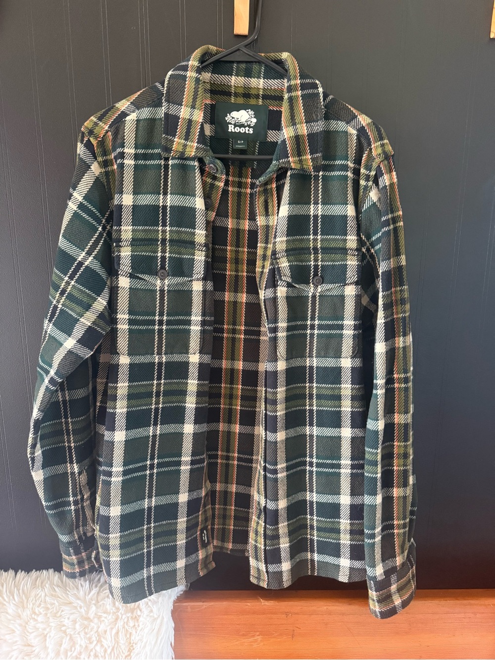 Roots Green, Cream & Black Plaid Flannel Shirt